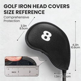 Golf Iron Head Covers Neoprene Hook and Loop Fastener Closure Number Value 10 Pcs, Golf Club Headcover Lightweight Soft Protection in Blue Black Pink for Men Women (Black)