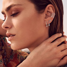 925 Sterling Silver Multi Circles Cuff Earrings for Women Clip On Cartilage Earrings