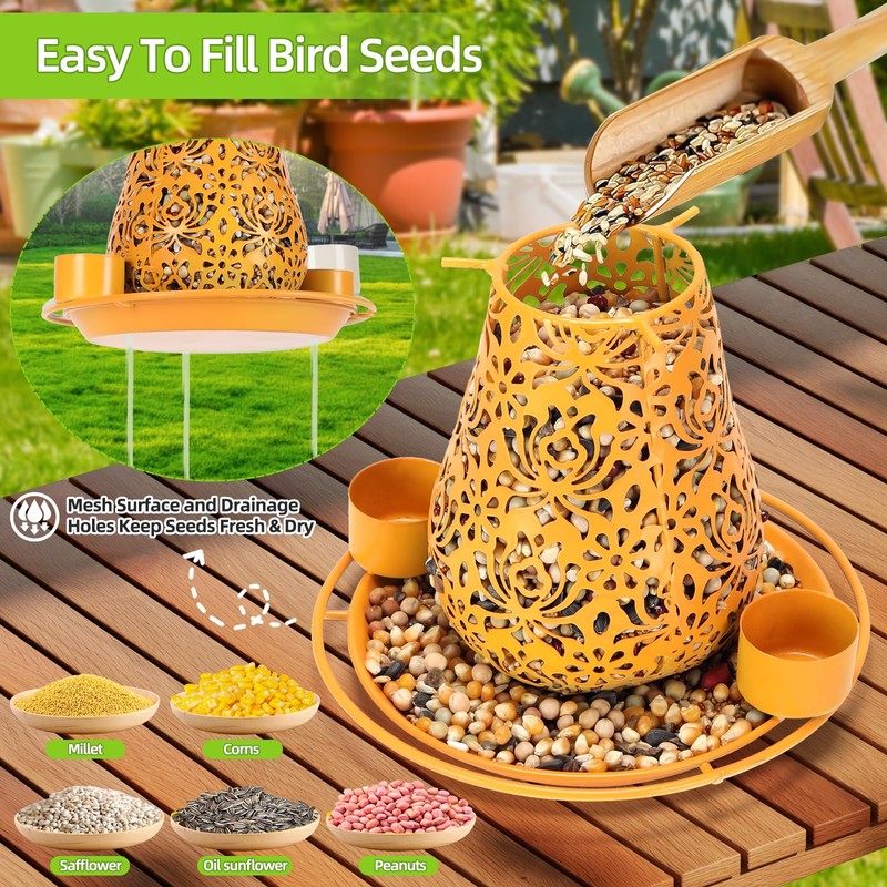 Mushroom Solar Bird Feeders for Outdoors Hanging Metal Wild Bird
