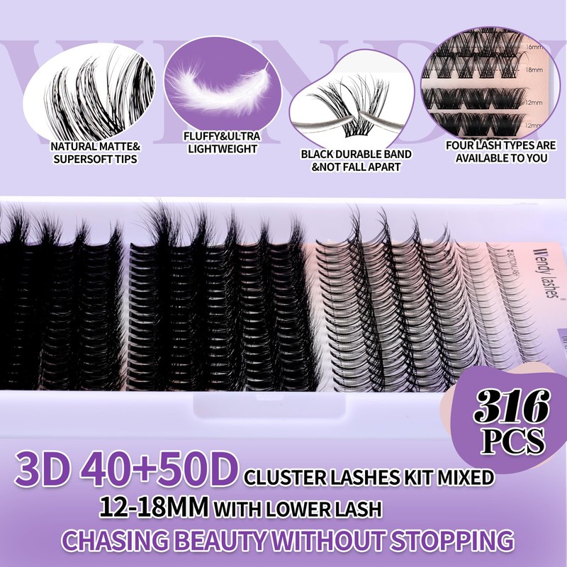 Lash Clusters With Bottom Lashes 40/50D C/D Curl 12-18mm Multi-types