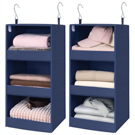 GRANNY SAYS 3-Shelf Closet Organizers and Storage, Foldable Hanging Closet Organizer, Closet Hanging Shelves with 2 Metal Hooks, Leak-Proof Hanging Organizer for Closet, Navy, 2-Pack