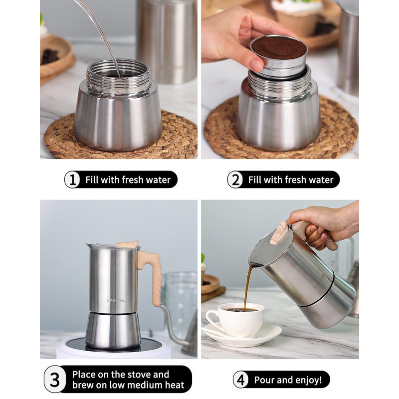 Sivaphe4 cups Stainless Steel Stovetop Espresso Coffee Maker | Induction