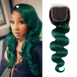 SEXAY 4X4 Ombre Closure Blue Body Wave, Brazilian 4X4 Closure Free Part 100% Unprocessed Human Hair Blue Color Closure Pre Plucked Hairline with Baby Hair Ombre 1B/Blue(14inch Blue)