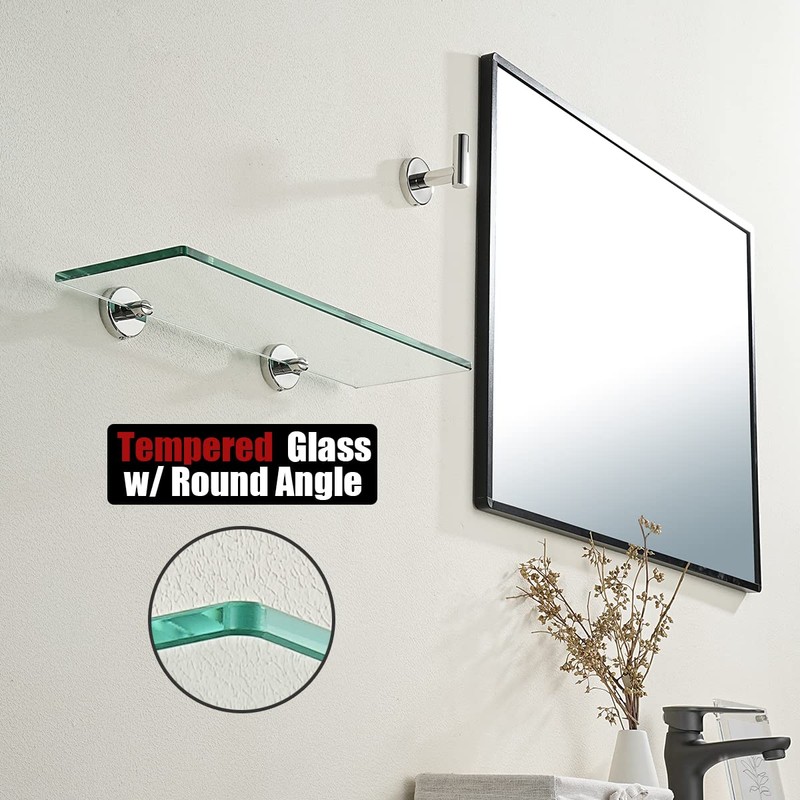 JQK Bathroom Glass Shelf Chrome, Tempered Glass Shower Storage 14