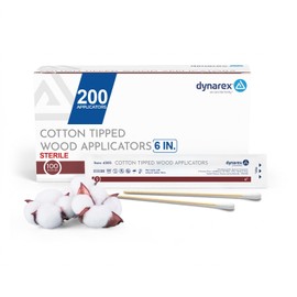 Dynarex Cotton Tipped Wood Applicators - 6" - Sterile - Medical Swabs for Wound Care, Cleaning, Crafts - 100 Pouches per Box, 2 Applicators per Pouch
