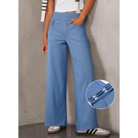 Sidefeel Womens High Waisted Tummy Control Wide Leg Jeans Soft Stretchy Comfort Fit Pull On Denim Pants Iceland Blue Size 2