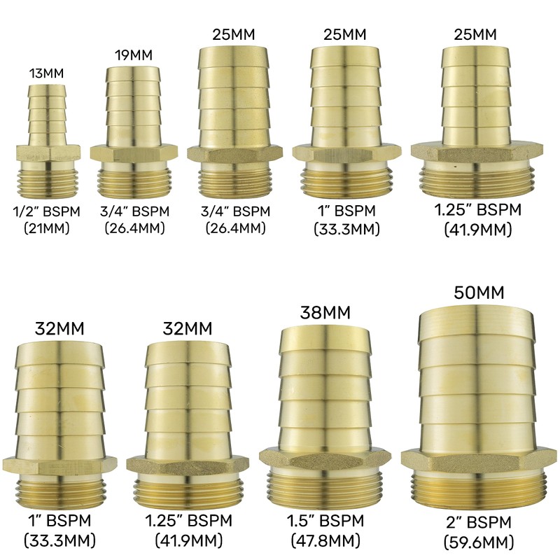 Solid Brass Pipe hosetails to Male bsp Thread for Pumps,Filters