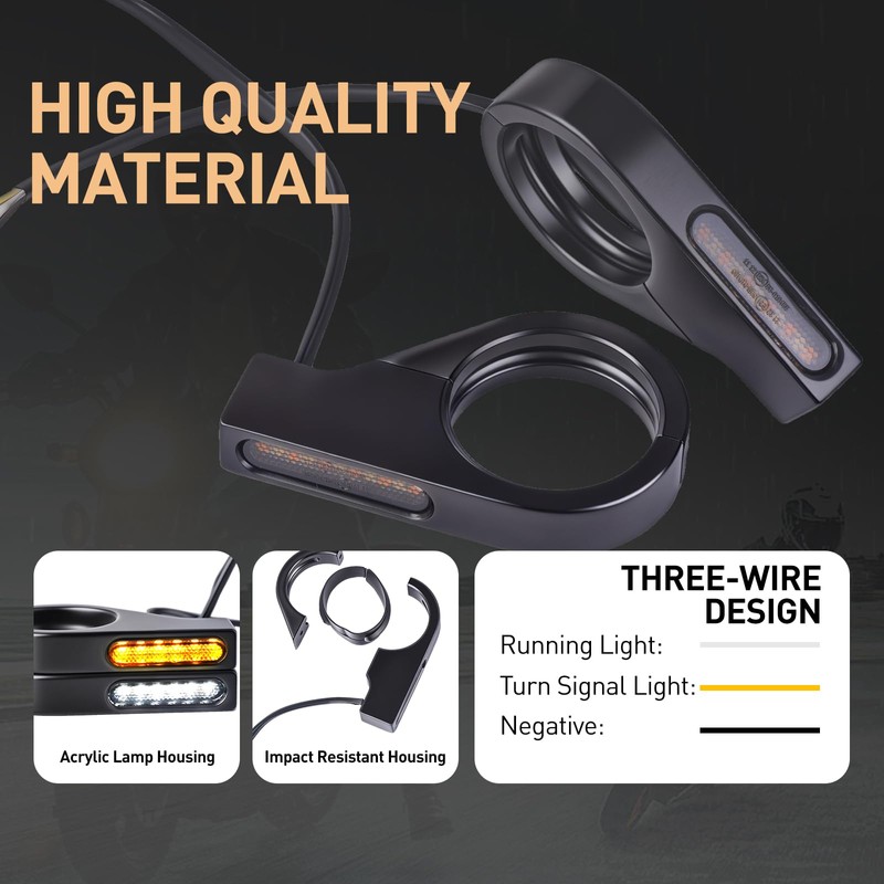 Motorcycle LED Turn Signals Flowing Running Lights for 39-41mm Front
