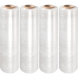 18" Stretch Film Wrap 1500 feet 80 Gauge Industrial Strength Clear Cling Durable Adhering Moving Packaging Heavy Duty Shrink Film 4 Rolls