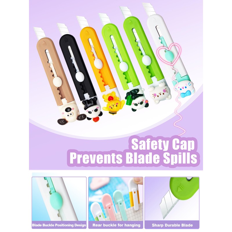 6 Pack Box Cutter Retractable, Sharp Utility Knife Retractable, Cute