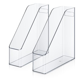 Geelin 2 Pcs Plastic Magazine File Holder Slim Vertical File Folder Storage Organizer Bin with Handle Clear Acrylic Magazine File Box Document Desktop Storage Supplies for Notebooks Binders Envelopes