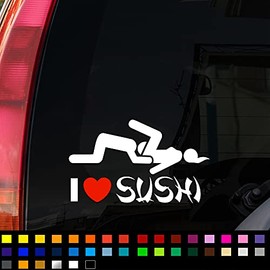 I Love Sushi Funny Car Sticker, Vinyl Decal Sticker, Window Bumper Sticker, Funny Caravan Campervan Sticker, JDM Sticker, 200mm