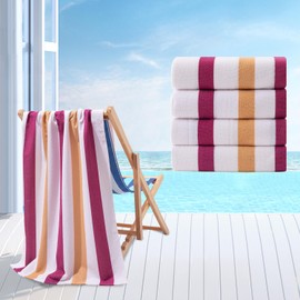 Beach Towel Set-4 Pack 30"x60" Sand Free Stripe Beach Towel for Pool,Bathroom,Soft Absorbent Quick Dry Lightweight Beach Bath Towel,Camping Blanket,Travel Towel,Beach Essentials for Adults,Red/Camel