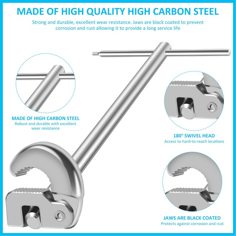 Basin Wrench,Adjustable Tap Spanner | Heavy-Duty Adjustable Wrench Tool for
