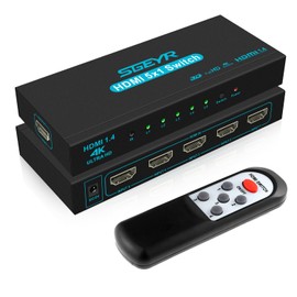 HDMI Switch SGEYR 5x1 HDMI Switcher 5 in 1 Out HDMI Selector 5 Port Box with IR Remote Control HDMI 1.4 HDCP 1.4 Support 4K@30Hz Ultra HD 3D 2160P 1080P
