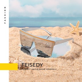 FEISEDY Oversized Square Trendy Sunglasses Womens Mens Futuristic Flat Top Visor Shades UV400 B2470(White Mirrored,60mm)