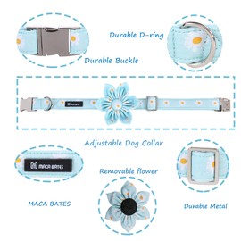 Maca Bates Flower Summer Daisy Dog Collar with Flowers for Dogs Adjustable Breakaway Bloom Blue Cute Collars Accessories Birthday Gift for XS Small Medium Large XL for Puppy Cat Pets