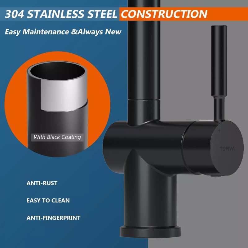 TORVA Black Stainless Steel Kitchen Faucet w/ Pull Down tap