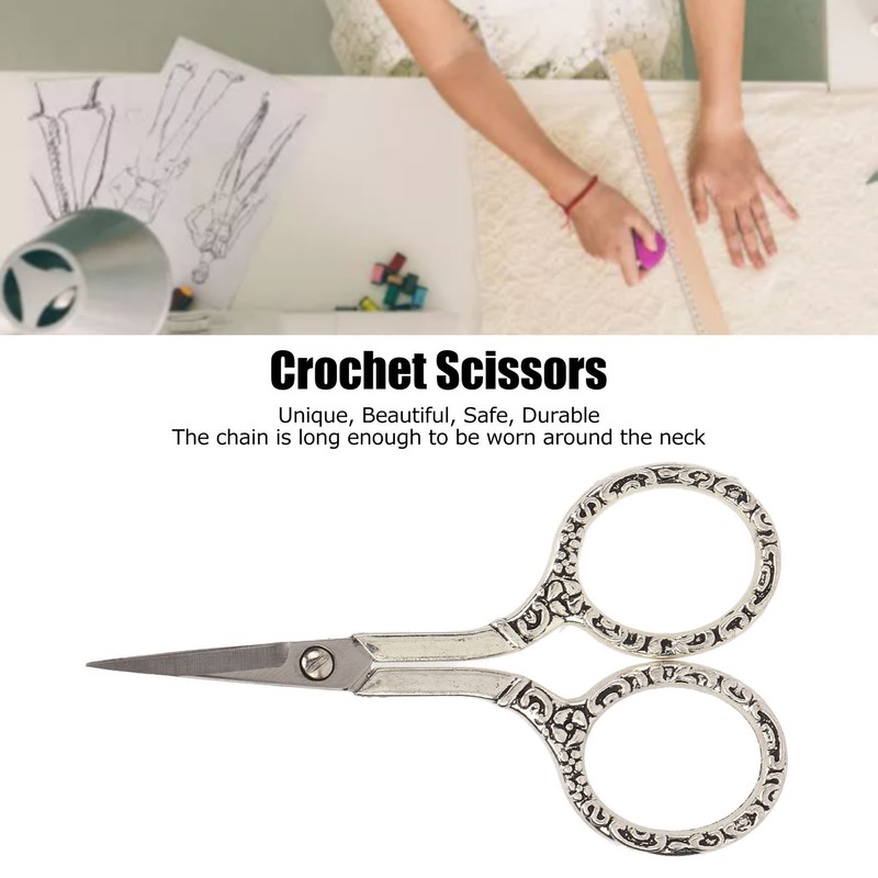Sewing Scissors Vintage Chain Silver Bauhinia Stainless Steel Pointed Small