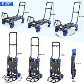 2-in-1 Hand Truck Dolly Foldable,330LB Folding Hand Truck Heavy Duty Carrying, Combination of 4 Wheels and 2 Wheels Convertible Dolly Cart with Retractable Handle cart for Moving Office Carts