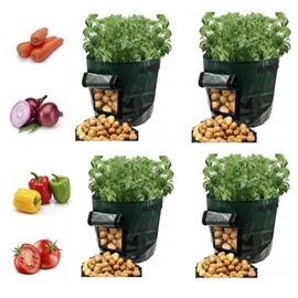 ANSLYQA Potato Grow Bags (4 Pack 7 Gallon) Garden Vegetable Fabric Planters with Handles and Access Flap for Planting Potato Carrot Peanut Onion