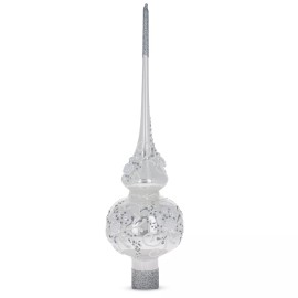 BESTPYSANKY 3D Embossed Roses on Glossy White Glass Christmas Tree Topper 11 Inches