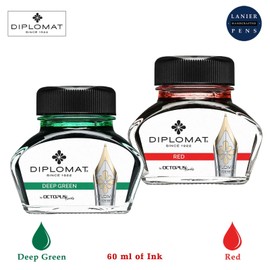 Diplomat Octopus 60ml Ink, Red, Deep Green Ink (D41001005, D41001013) Fountain Pen Ink (30ml Each Ink Bottle, 2 Pack)