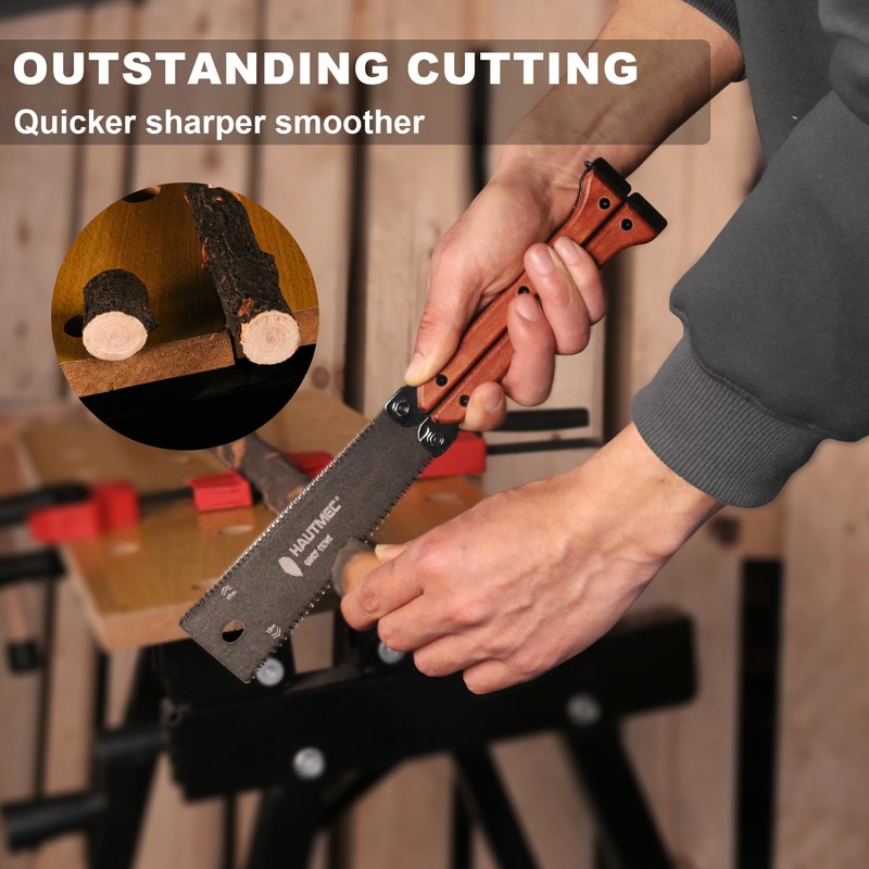 HAUTMEC 6-Inch Japanese Pull Saw, Double-Edged Folding Hand Saw with