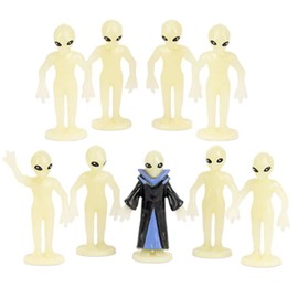 Accoutrements Archie McPhee Itty Bitty Aliens: Take Me to Your Miniature Tiny Leader - Glow in The Dark 1-3/8"" Vinyl Figures - Set of 9, Green