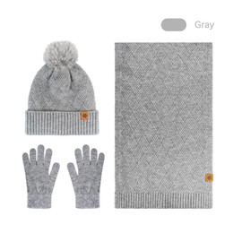 XIFUHUI Winter Hat Scarf Gloves Set Women's Winter Warm Set Long Scarf Beanie Hat Knitted Hat Winter Scarf Winter Gloves Women's 3-in-1 Set, gray