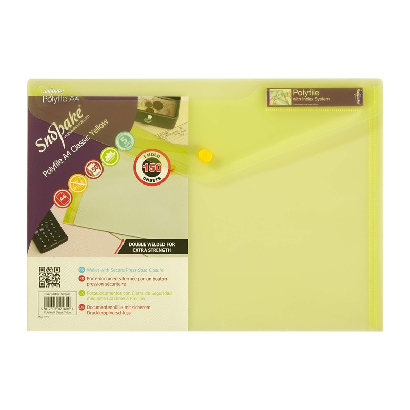 Snopake 12840X Polyfile A4 Popper Wallet File with Press Stud