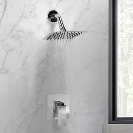Alta Aqua Modern Square Rain Shower System with Pressure-Balanced Mixing Valve – Wall-Mounted Rainfall Shower Head and Single-Handle Control - Brass and stainless steel construction (Chrome)