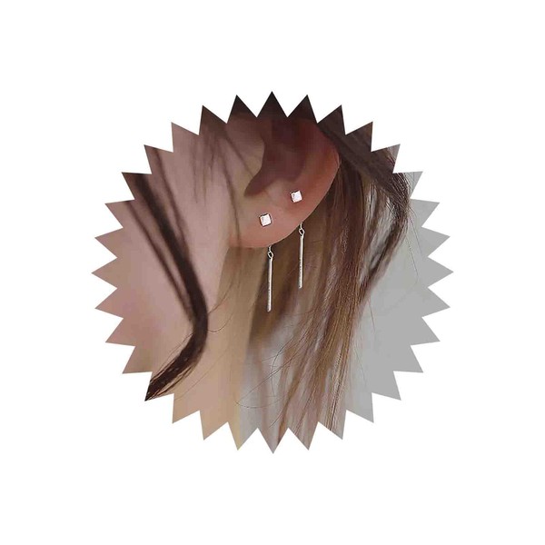 Cybche Boho Tassel Chain Threader Earrings Silver Bar Dangle Threader