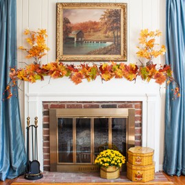 Fomlily 2 Pack Maple Leaf Fall Garland, 5.9 ft/Piece Hanging Vine Garland Artificial Autumn Foliage Garland Thanksgiving Decor for Door Thanksgiving Party Table Fall Fireplace (7 Multicolor)