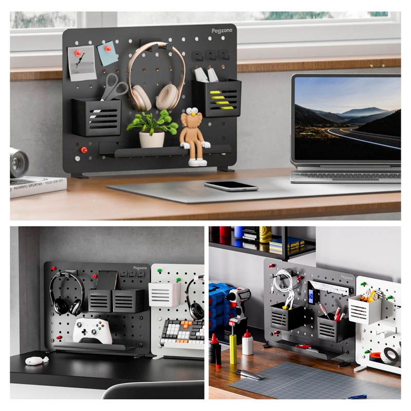 PEGZONE Clamp-on Desk Pegboard, Desk Organizer for Office Gaming Home,