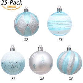 Sea Team 25-Pack Christmas Ball Ornaments with Strings, 60mm/2.36-Inch Medium Size Baubles, Shatterproof Plastic Christmas Bulbs, Hanging Decorations for Xmas Tree, Holiday, Wedding, Party, Babyblue