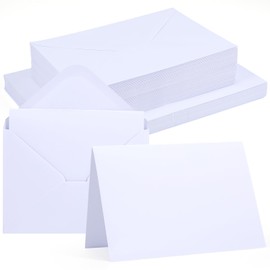 Siumir Set of 50 Blank Folding Cards A6 with Matching C6 Envelopes, Blank Folding Cards, White Creative Folding Cards for Designing, Labelling or Printing