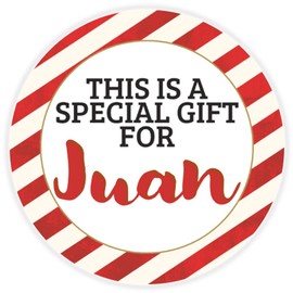 This is a Gift for Juan - Circle Sticker Decal 3 Inch - Candy Cane Merry Christmas Gift Tag Present Tree Holiday Custom Name Santa Claus