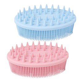 IWOWHERO 2pcs Double Sided Bath Body Cleaning Brush with Durable Bristles for Gentle Exfoliation and Massage Suitable for Adults and Pets Pink and Blue