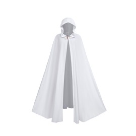 Regenboog Renaissance Cloak Men Women,Medieval Hobbit Cloak,Adult Victorian Cape with Hood,Short Velvet Cape,White,51inch