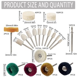 170 Pcs Wool Polishing Wheel Kit for Rotary Tools with 1/8" Shank – Resin Polishing Kit & Aluminum Polishing Kit for Jewelry, Metal, Wood, Watches, Brass (Style A-170)