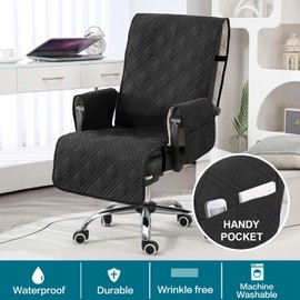 Turquoize Waterproof Office Chair Cover with Armrest Covers Black Computer Desk Chair Cover Quilted Office Chair Protector with Arms Office Chair Seat Cover Slipcover with Anti-Slip Buckle, Black