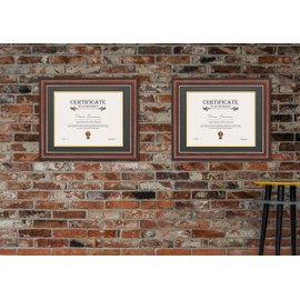 Diploma Frame with HD Tempered Glass, Display 8.5 x 11 diploma with Black Over Gold Double Mat or 11x14 Picture without Mat, Tabletop & Wall Mount (set of 4), Chestnut 8.5 by 11 Certificate Frame