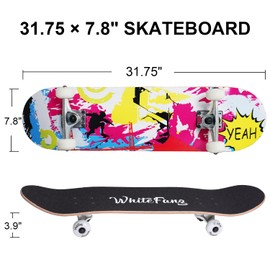 WhiteFang Skateboards for Beginners, Complete Skateboard 31 x 7.88, 7 Layer Canadian Maple Double Kick Concave Standard and Tricks Skateboards for Kids and Beginners (pink fantasy)