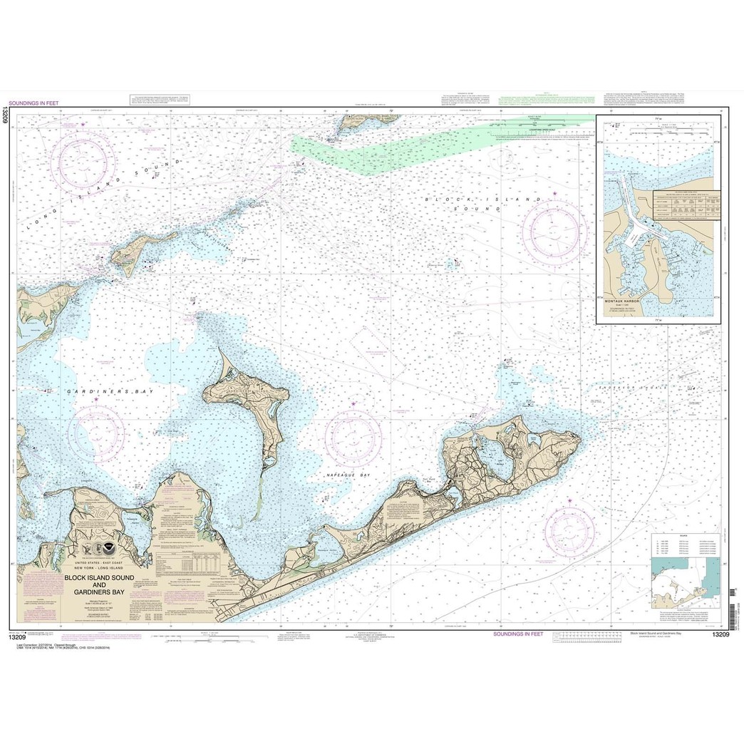 Paradise Cay Publications, Inc. NOAA Chart 13209: Block Island Sound and Gardiners Bay; Montauk Harbor 35.2 x 46.6 (Traditional Paper)