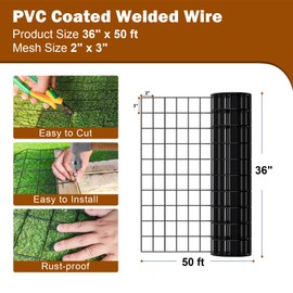 HMOLIKH Black Chicken Wire 16 Gauge,PVC Coated Welded Wire Fencing 2" x 3" Mesh, 36" x 50 ft for Versatile Garden, Yard, Pet, and Animal Enclosures, DIY Projects