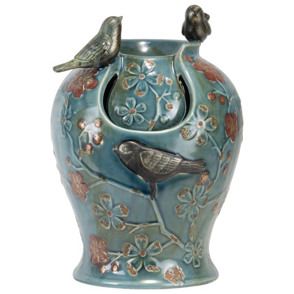 Foreside Home and Garden D9402 Blue Verdigris Bird Indoor Water LED Light and Pump Fountain