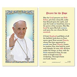 Religious Gifts - Prayer for the Pope Francis Laminated Cardstock Catholic Holy Card, 4 3/8 Inch