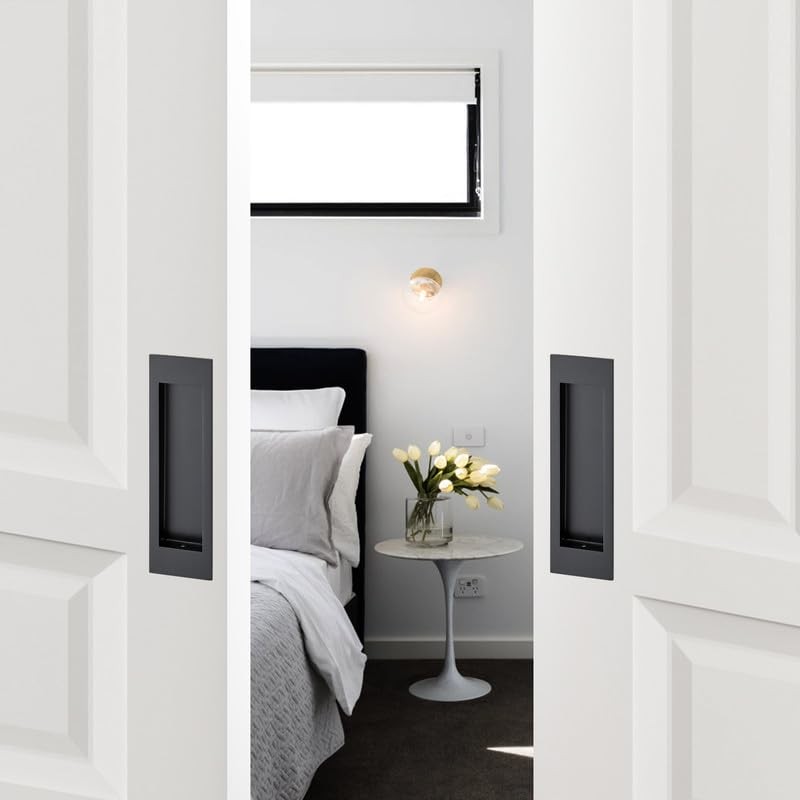 Ravinte 2 Pack Black Sliding Closet Door Handles Black Flush