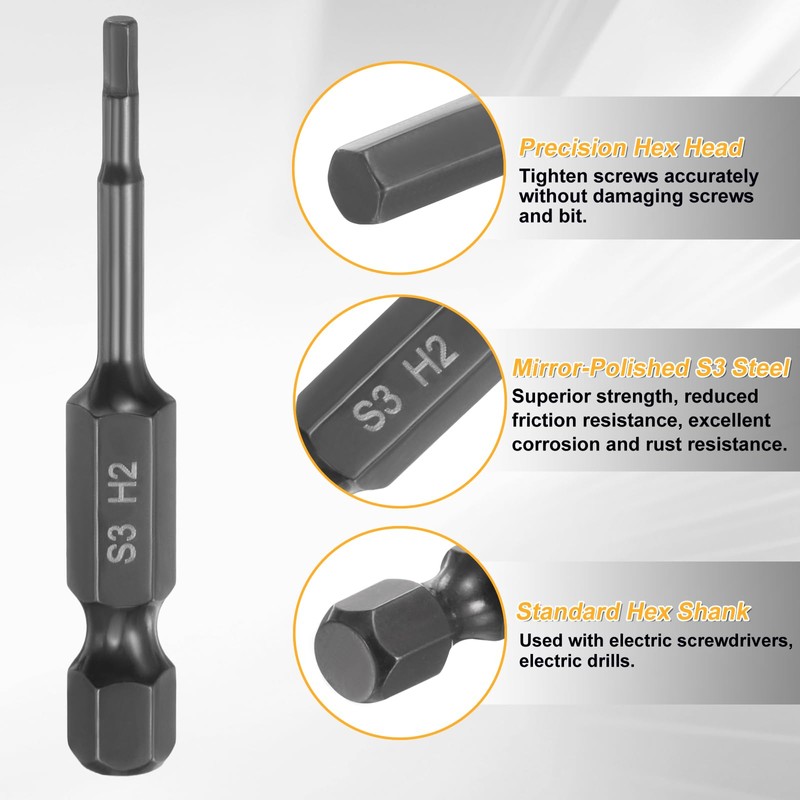 HARFINGTON 2pcs Flat Hex Head Drill Bit H2 (2mm) Magnetic